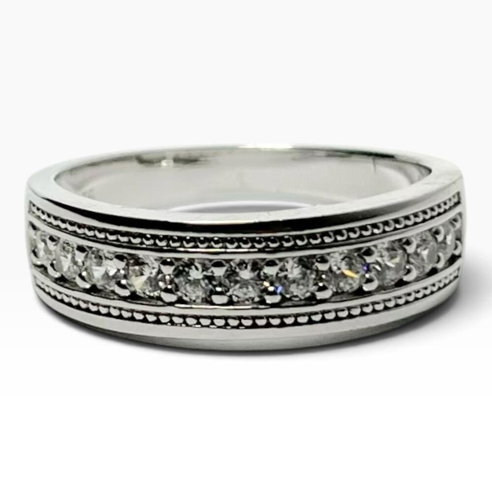 Newshe Men’s Engagement Wedding Band Ring .925 Silver Moissanite Size 11.5 w/Box